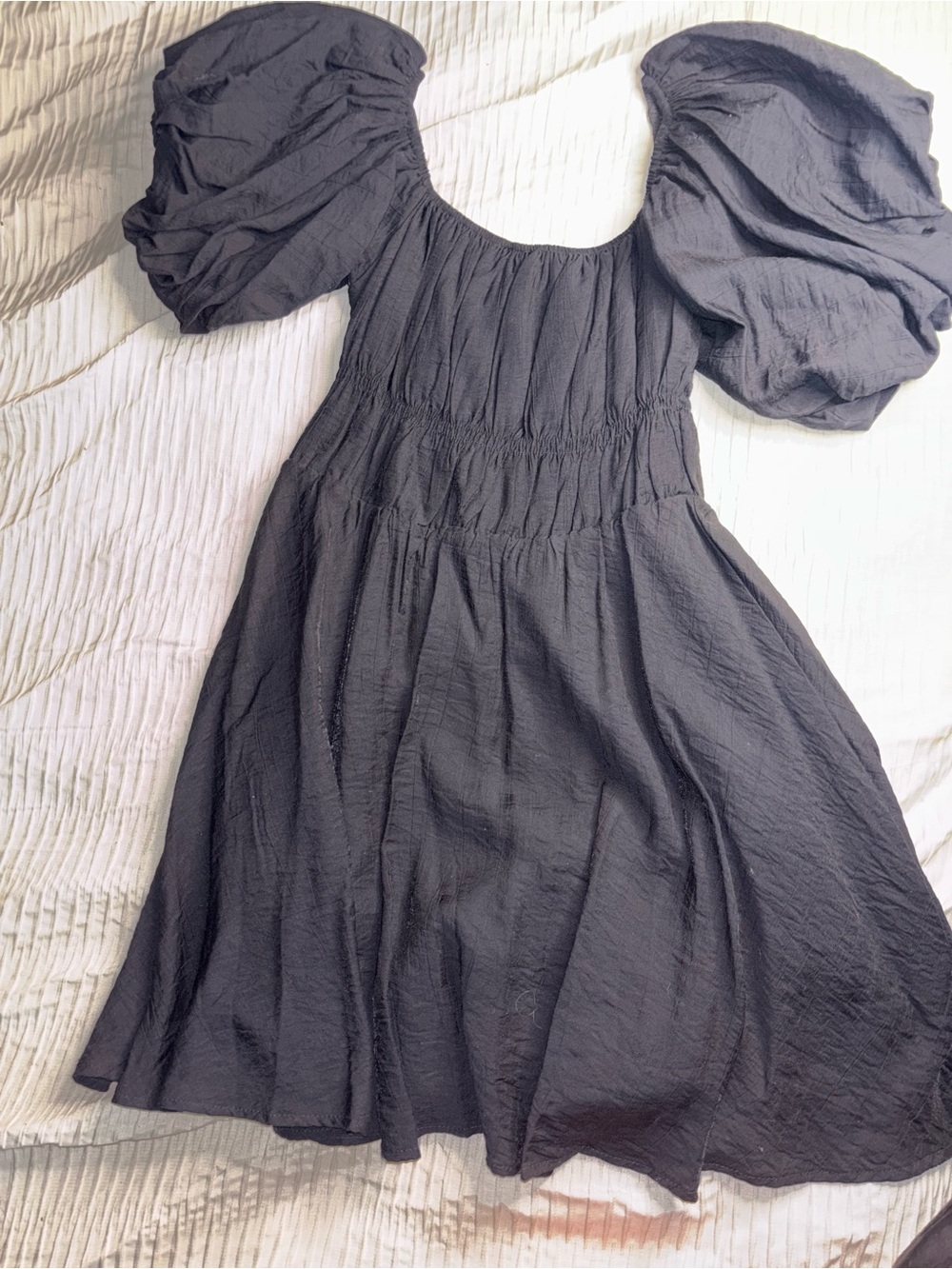 Fashion Nova Black Puff-Sleeve Midi Dress